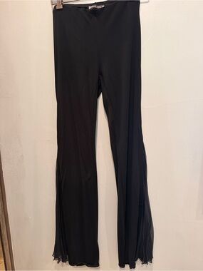 Black Flared Mesh-Trim Pants
